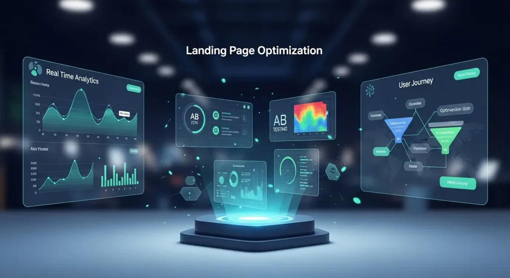 Landing page optimization with A/B testing, real-time analytics, and user journey visualization