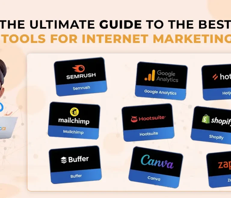 Ultimate guide to the best internet marketing tools including Semrush, Google Analytics, Canva, and Zapier