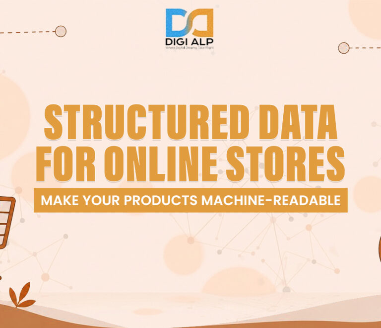Product card with price, stock and review fields highlighted as machine-readable schema.